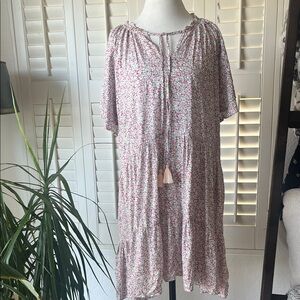 🌸 GiGio Floral Boho Tassel Tie Tiered Dress – Size Small 🌸